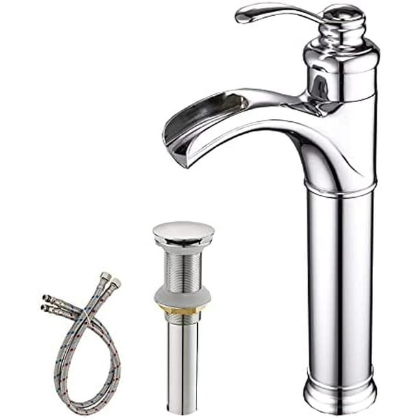 BWE Waterfall Single Handle Bathroom Vessel Sink Faucet Basin Mixer Tap W/ Drain
